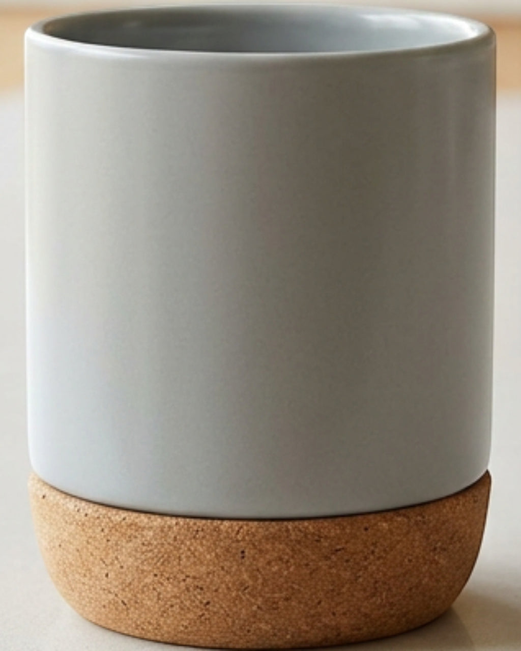 Kpbxg Double-Wall Ceramic Water Cup with Removable Cork Base 12 oz Mist Gray - Lifestyle view