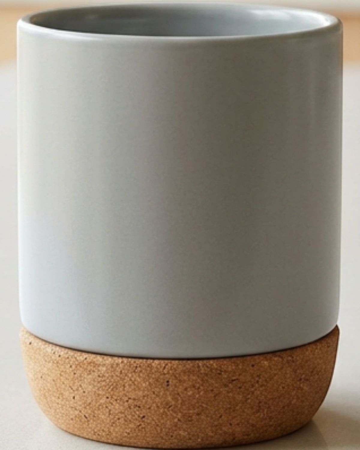 Kpbxg Double-Wall Ceramic Water Cup with Removable Cork Base 12 oz Mist Gray - Lifestyle view