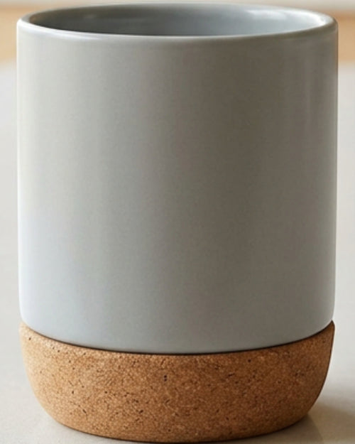Kpbxg Double-Wall Ceramic Water Cup with Removable Cork Base 12 oz Mist Gray - Lifestyle view
