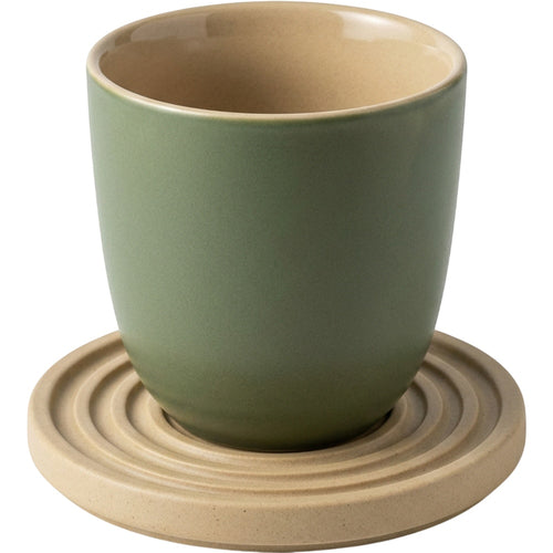 Kpbxg Wide-Rim Ceramic Water Cup with Grooved Coaster 11 oz Moss Sand - Product view