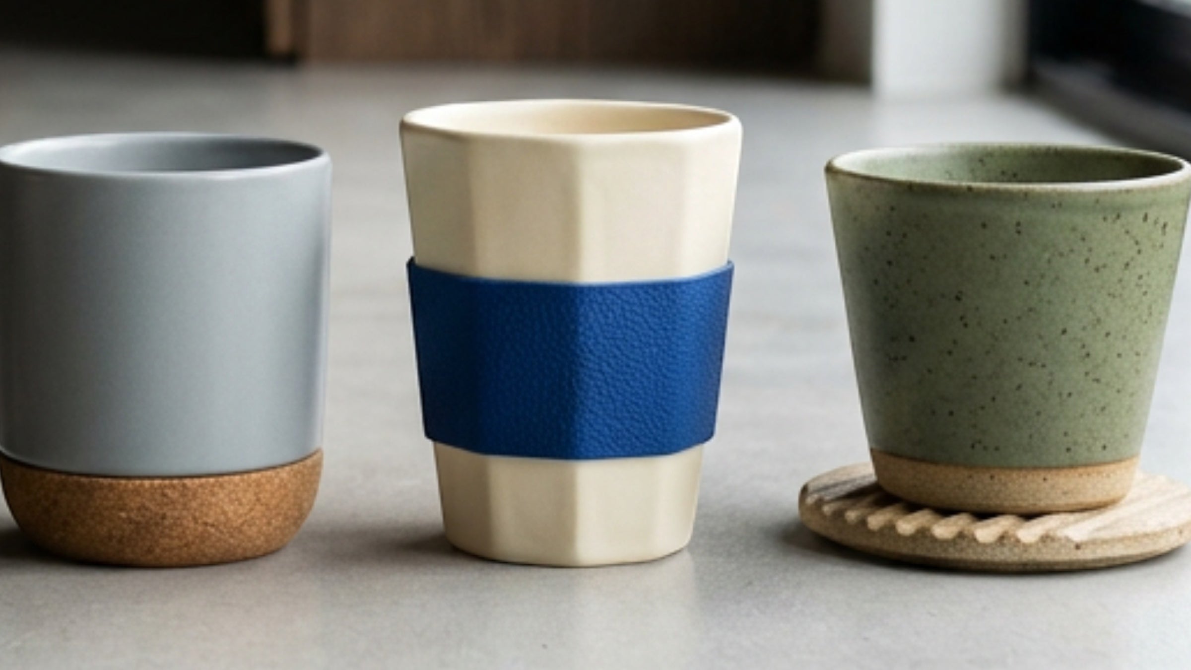 Kpbxg Ceramic Water Cups, Handleless Drinking Cups, and Cup-and-Coaster Sets
